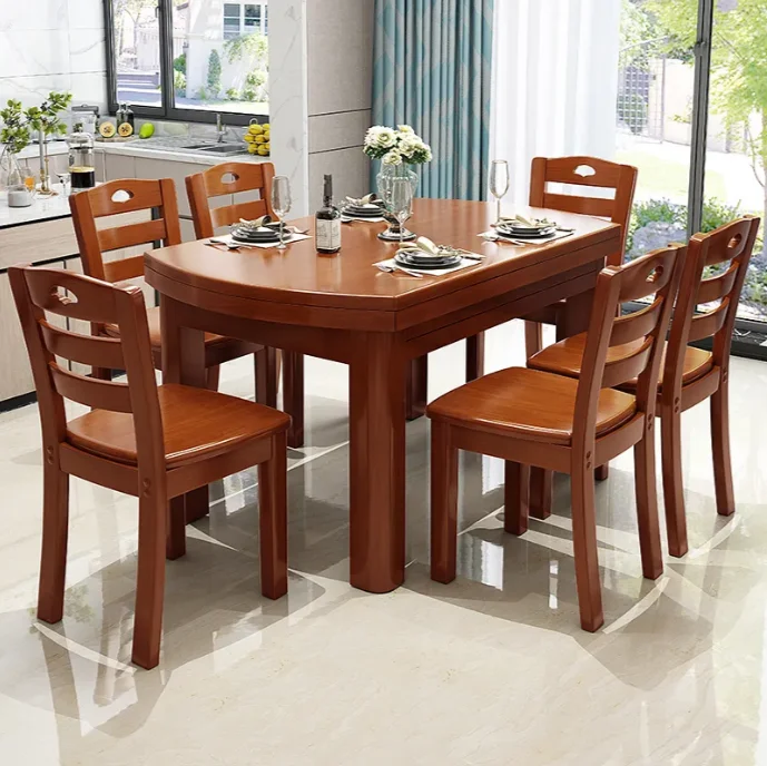 New design home furniture solid wood classic dinner house round rotating dining table