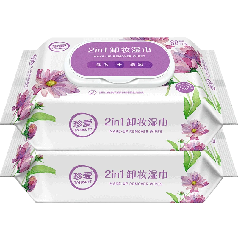 
Treasure XZ21 Big Pack 80 Wipes Lady Facial Cleansing Wet Tissue, Makeup Remover Wet Wipes 
