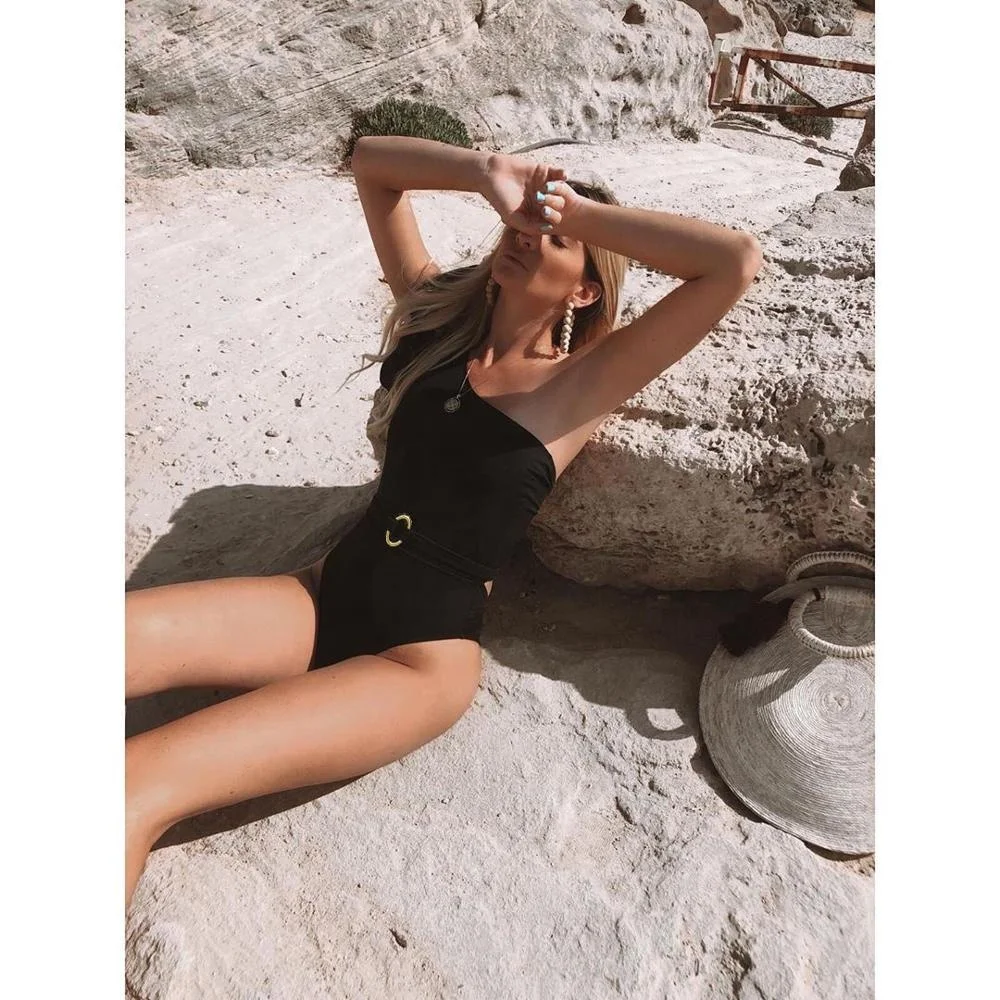 2021  Swimsuit  Custom Sexy  Swimwear Women Ruffle One Shoulder Bikini Swimsuit