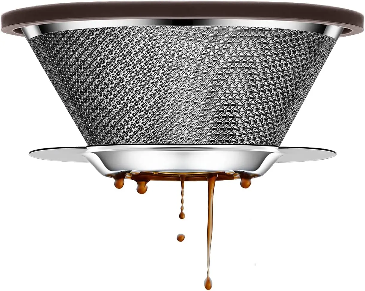 Pour Over Coffee Dripper Cone,Stainless Steel Reusable Pour Over Coffee Filter 1-3 Cup Paperless Metal Cone