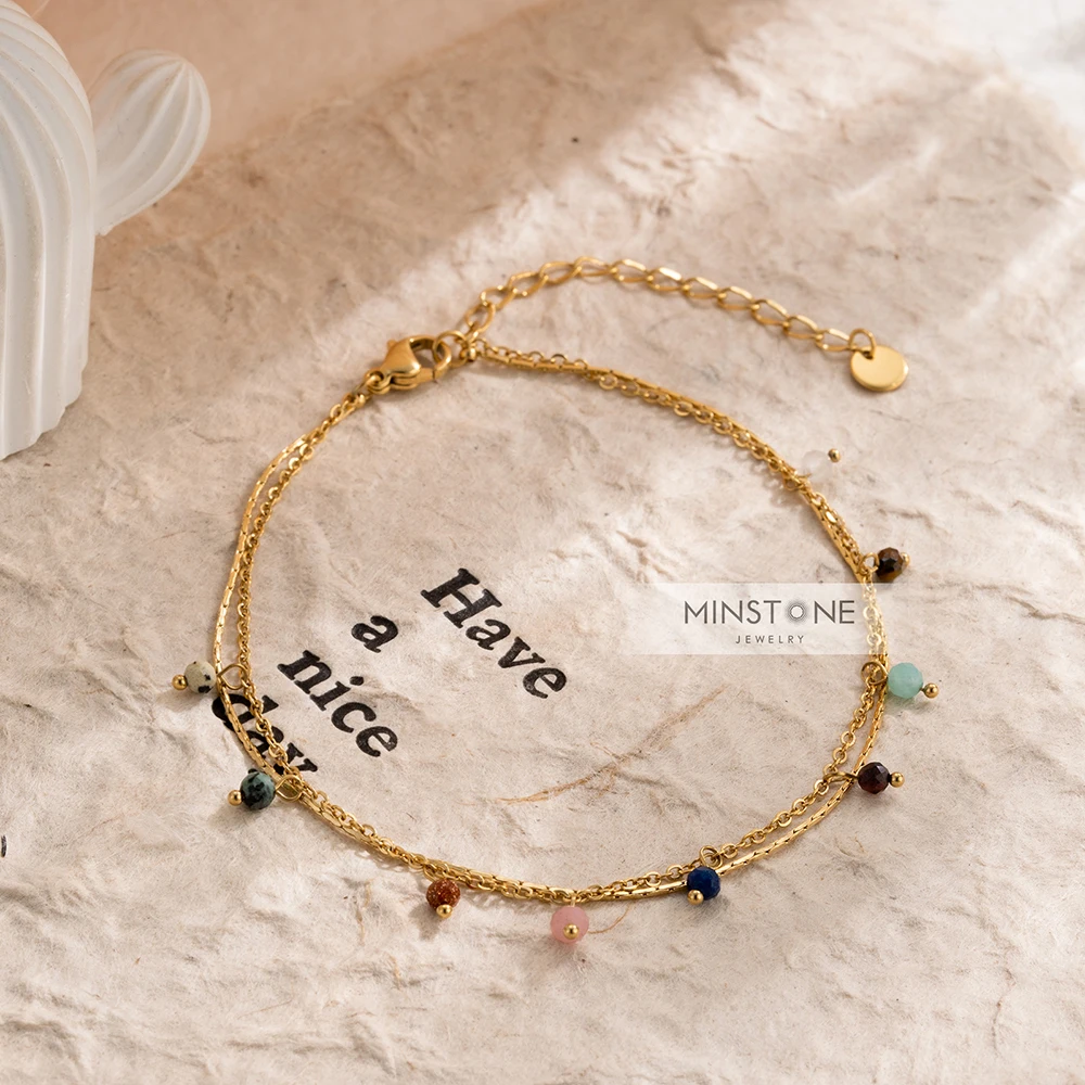 Bohemian Anklet Colorful Rainbow Anklet Waterproof Stainless Steel Anklet For women 18K Gold