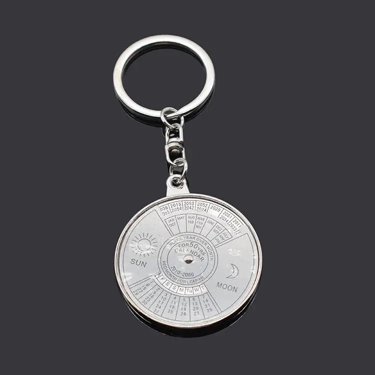 Hot Sell Mini 50 Years Perpetual Calendar Metal Keychain Unique Design Metal Keychains for Car