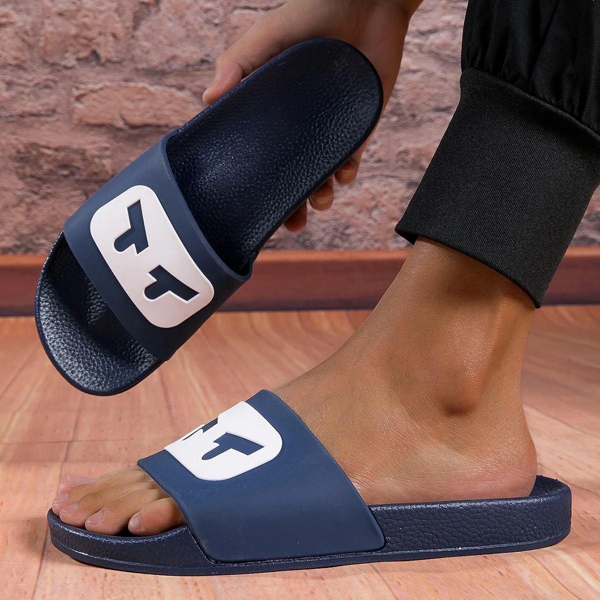 Happy Slides shoes men slipper sandal man flip flops beach blue sandals sliders for men comfortable