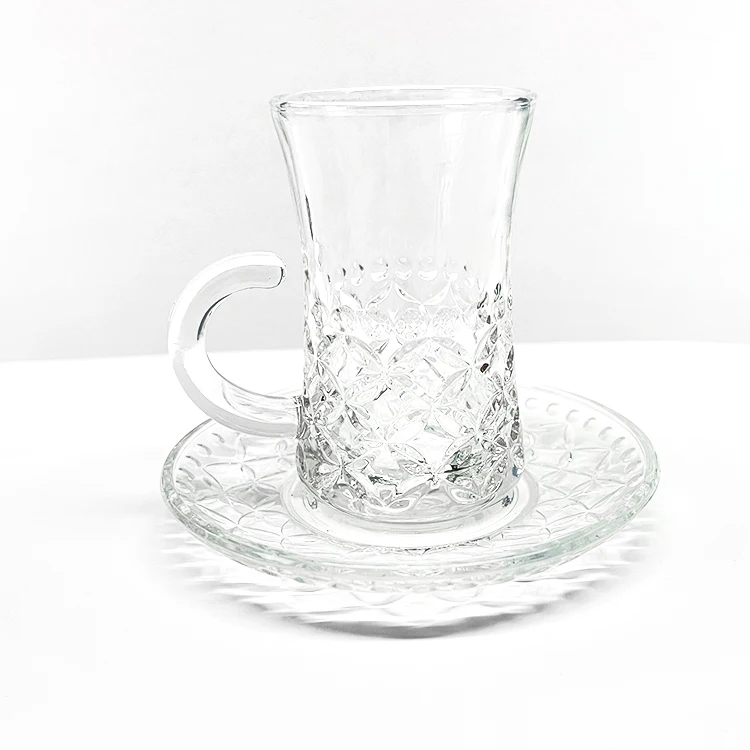 New modern turkish Tea Cup saucer Tray Coffee Glass Mug glass Tea Cup With Saucer Hot sale saudi Coffee Cupcoffee cups saucers
