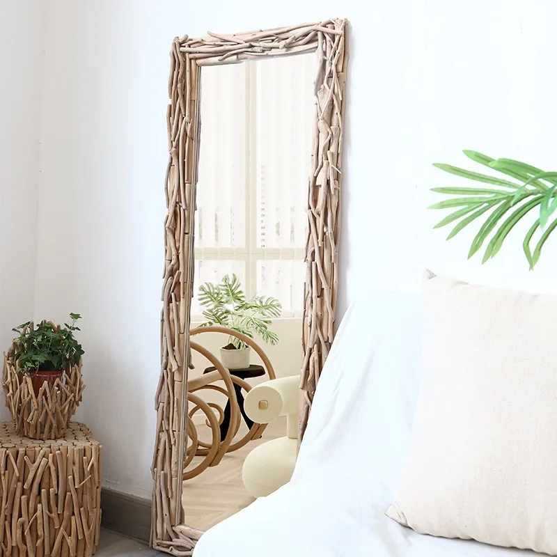 Log dressing full-length floor mirror home wall mount full-length mirror girl bedroom Girl Three-dimensional wall hanging mirror