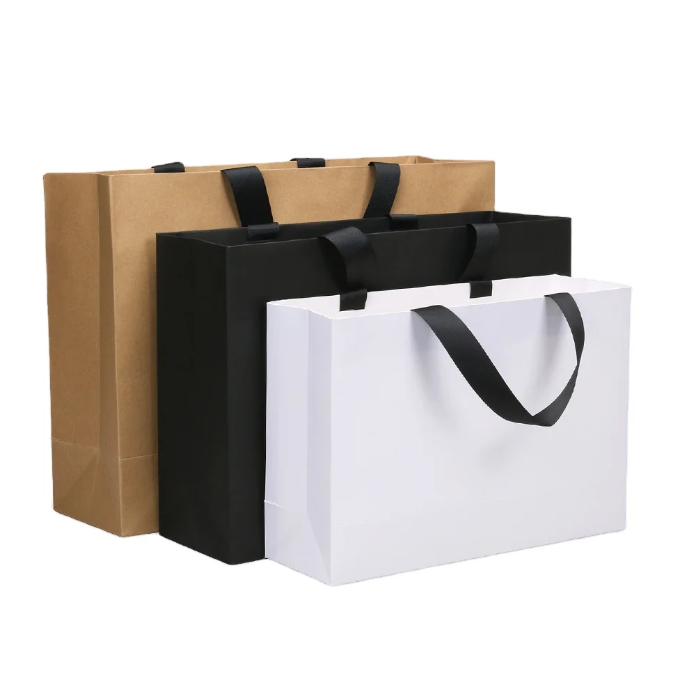 Wholesale Custom Printed Black Luxury Shopping Gift Paper Bag With Handle