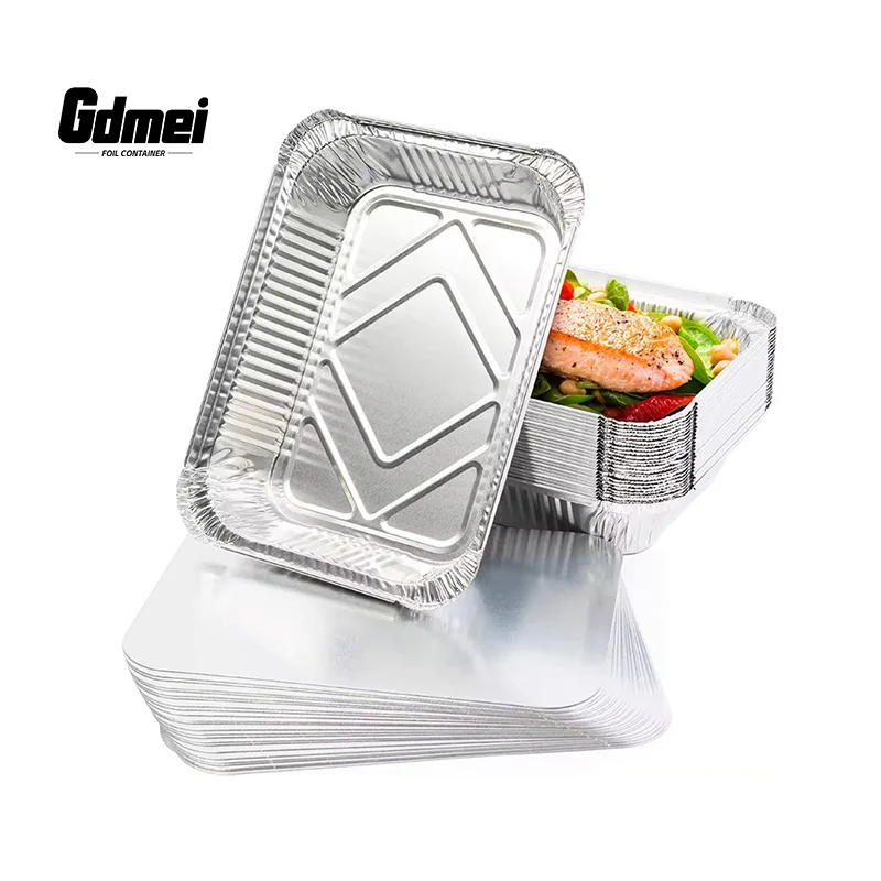 GDMEI 1000-Packs Oblong Aluminum Foil Food Tray Pan Wholesale Disposable Aluminium Foil Food Container with Foil Lids
