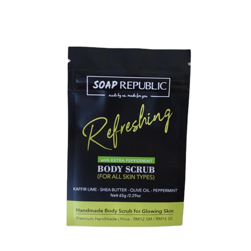 Custom Barrier Flat Pouches Body Scrub Plastic Bags Zipper Top Storage Mylar Plastic and Aluminum Foil Packaging Bag