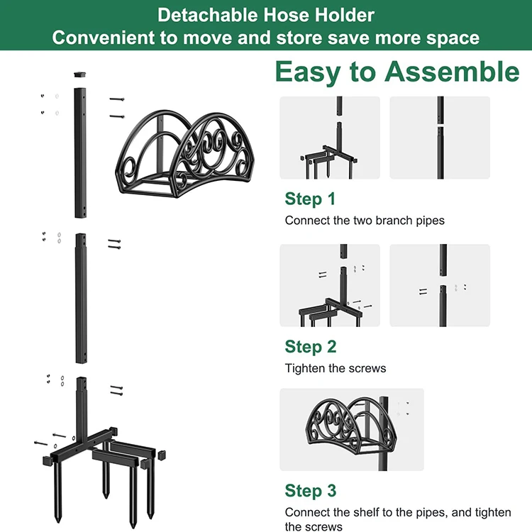 JH-Mech Water Hose Holder with 4 Spikes Widely Used Heavy Duty Detachable Freestanding Garden Hose Holder