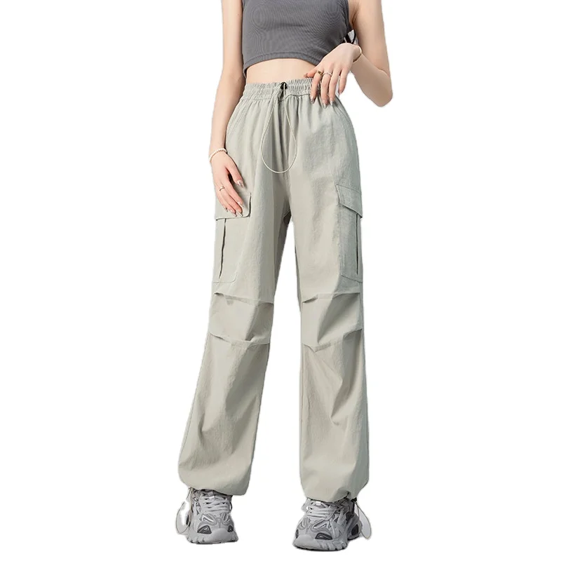 Fashion Women Loose Fit High Waist Cargo Pants OEM Custom Logo Multi color Cargo Pockets Pants