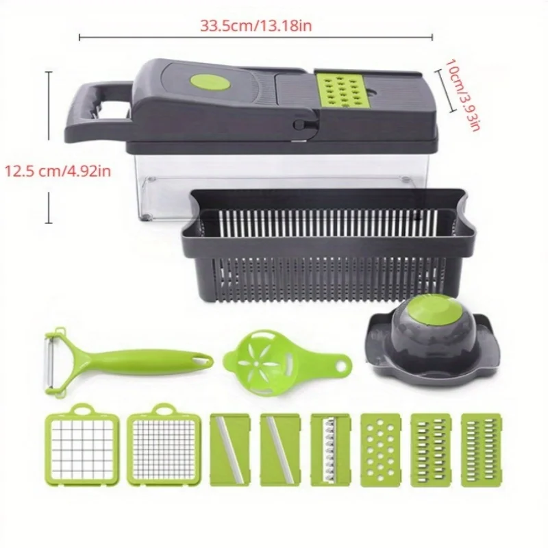 15 in 1 Stainless Steel Manual Fruit Vegetable Cutter Multi-functional Onion Dicer Slicer PP Mandoline with Boxed Packaging