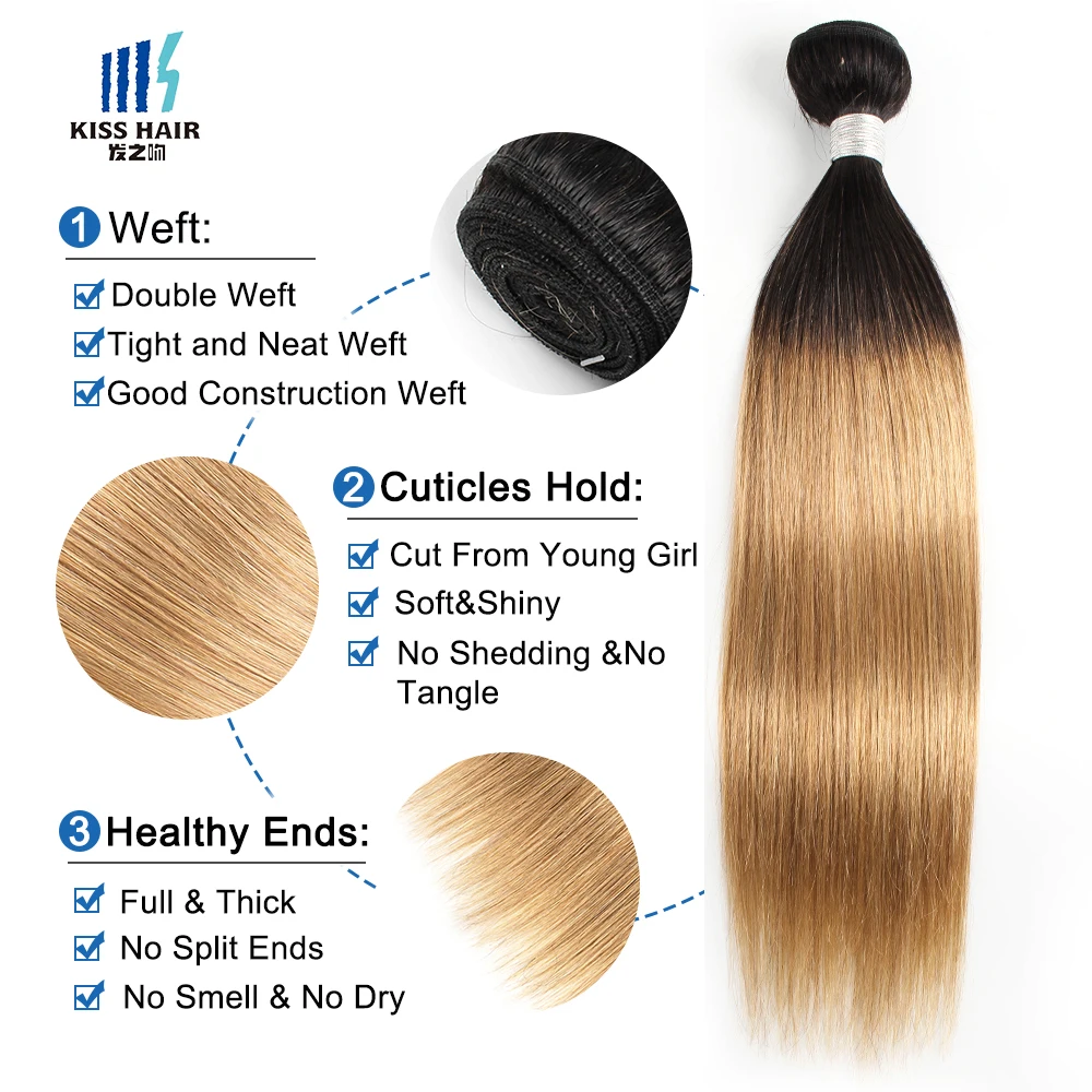 best selling 2 tone hair bundle 1B 27 ombre hair weft silky straight honey blonde virgin Brazilian human hair extension
