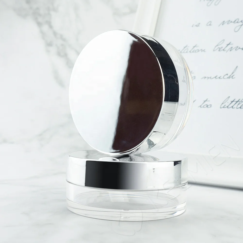 Private label round empty crystal loose powder case with rotating sifter plastic white compact powder jar container with sifter