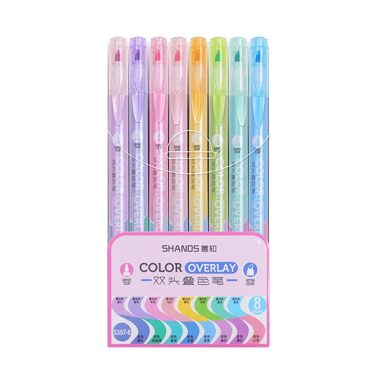 LISI  8 Pack 16 Pcs Assorted Colors Dual Tip Mild Color Art Highlighter Marker Pen Perfect for Teens, Kids and Adults