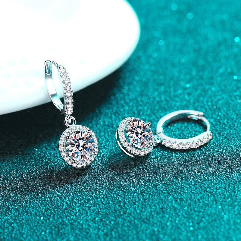 Sense of advance Dainty PT 950 925 Sterling Silver high quality Mosan moissanite  1ct 2ct 3ct diamonds ear earrings jewelry