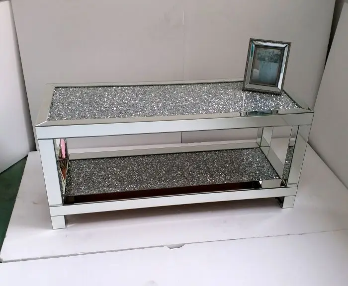 glass material fashion design round circle brown color crushed diamond mirrored console