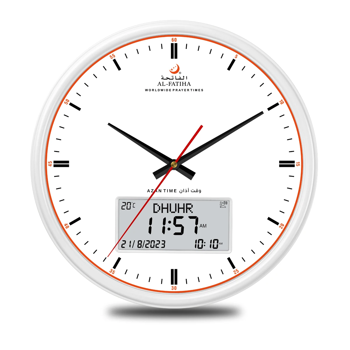 New Arrival  Mosque Muslim Azan Wall Clock FAJ-360 Pure White And Black  Round Digital Display Accurate 5 Athan Times Clock