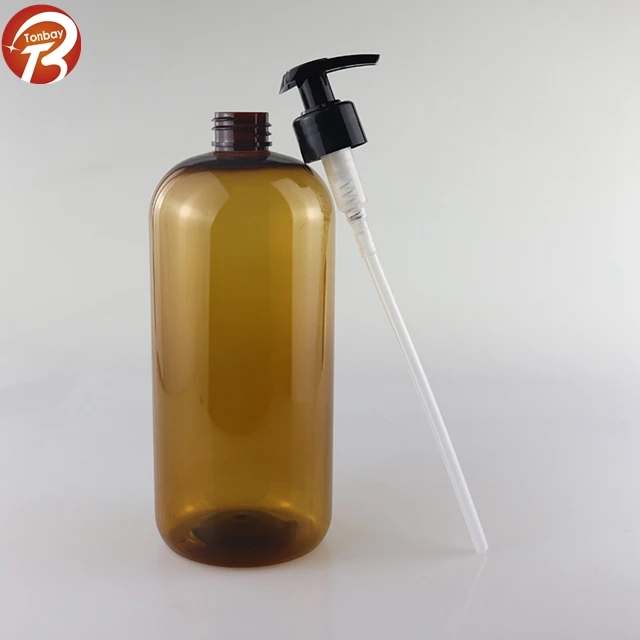 Empty plastic  PET 1000ml boston round shape cosmetic water bottle / big size 1L water bottle/shampoo bottle