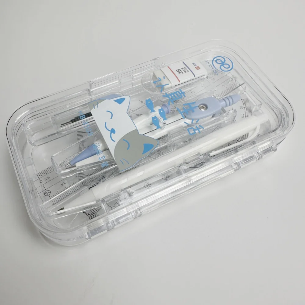 Direct Sale Math Geometry Set 8pcs with Double box Include Mechanical pencil Compass Pencil Lead Refill ruler Compass set