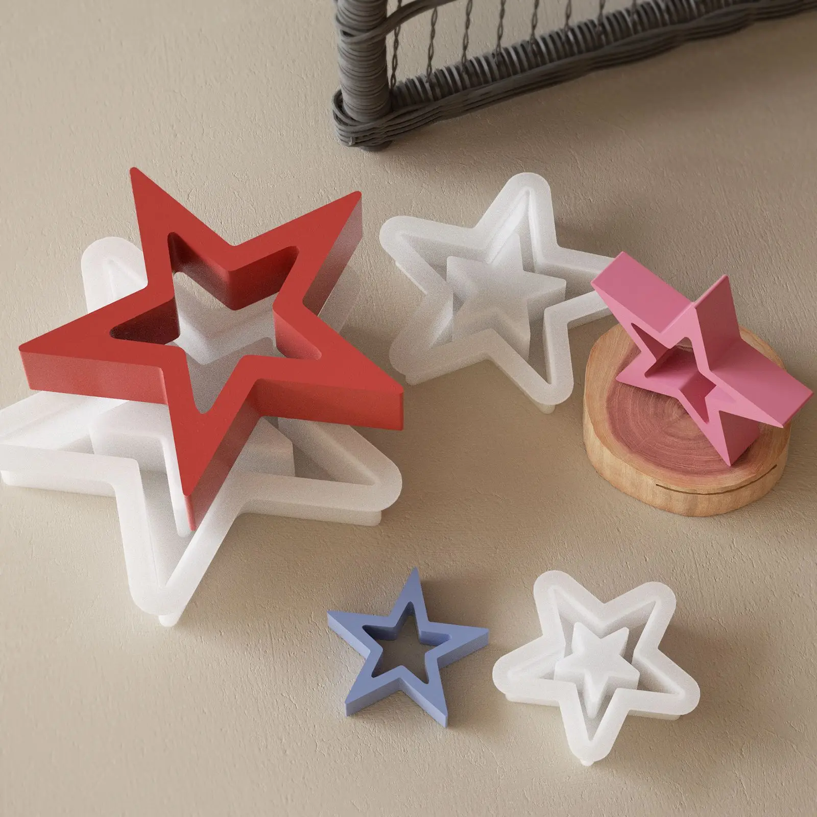 Kaijie Diy Hollow Out Large Medium Small Five Pointed Star Silicone Mold Diy Decorative Pendant Table Dropper Mold