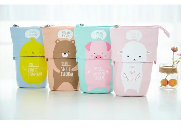 Cute Lamb Pencil Case Box School Kids Animal Shape Pencil Bags Winter Lamb Fabric