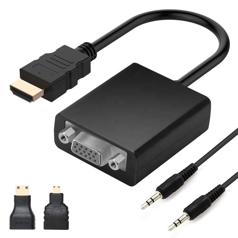 HDMI to VGA Adapter with Audio and Three Type of HDMI Connectors Audio Cable for Desktop Laptop Monitor Projector HDTV and more
