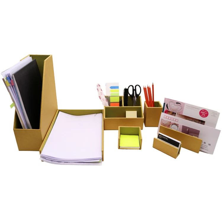 luxury gold branded leather pen stand business card desk organizer tray office accessories