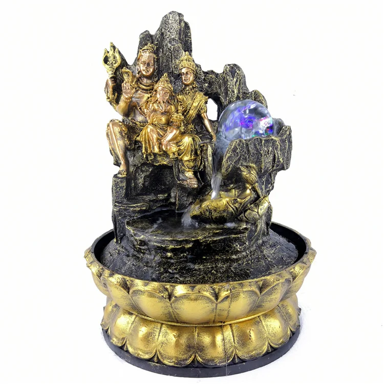 Zen Meditation Home Feng Shui Decor Hindu God Waterfall Shiva Ganesha Water Fountain
