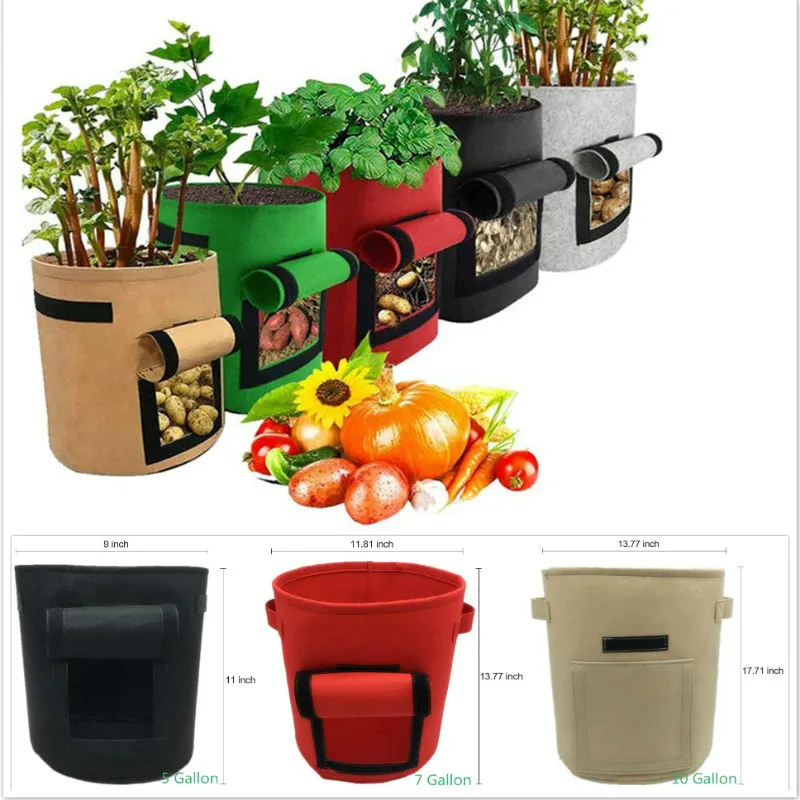 
5,7, 10 Gallons Potato Carrot Onion Planting Pouch Fabric Pots Felt Planting Grow Bag Garden Vegetables Planter Bag 
