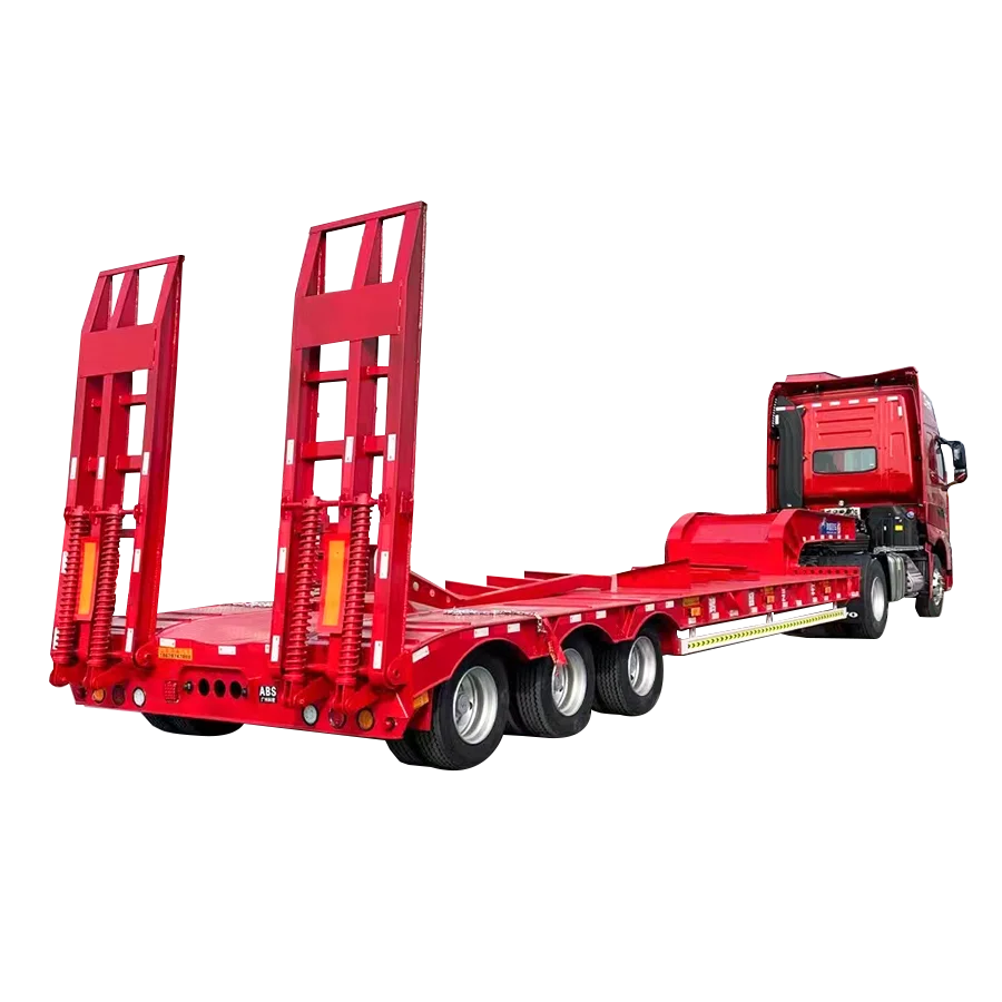 High Quality Heavy Duty Lowboy Lowbed Trailer Transport Heavy Machine Low Bed Truck Semi Trailer With Mechanical