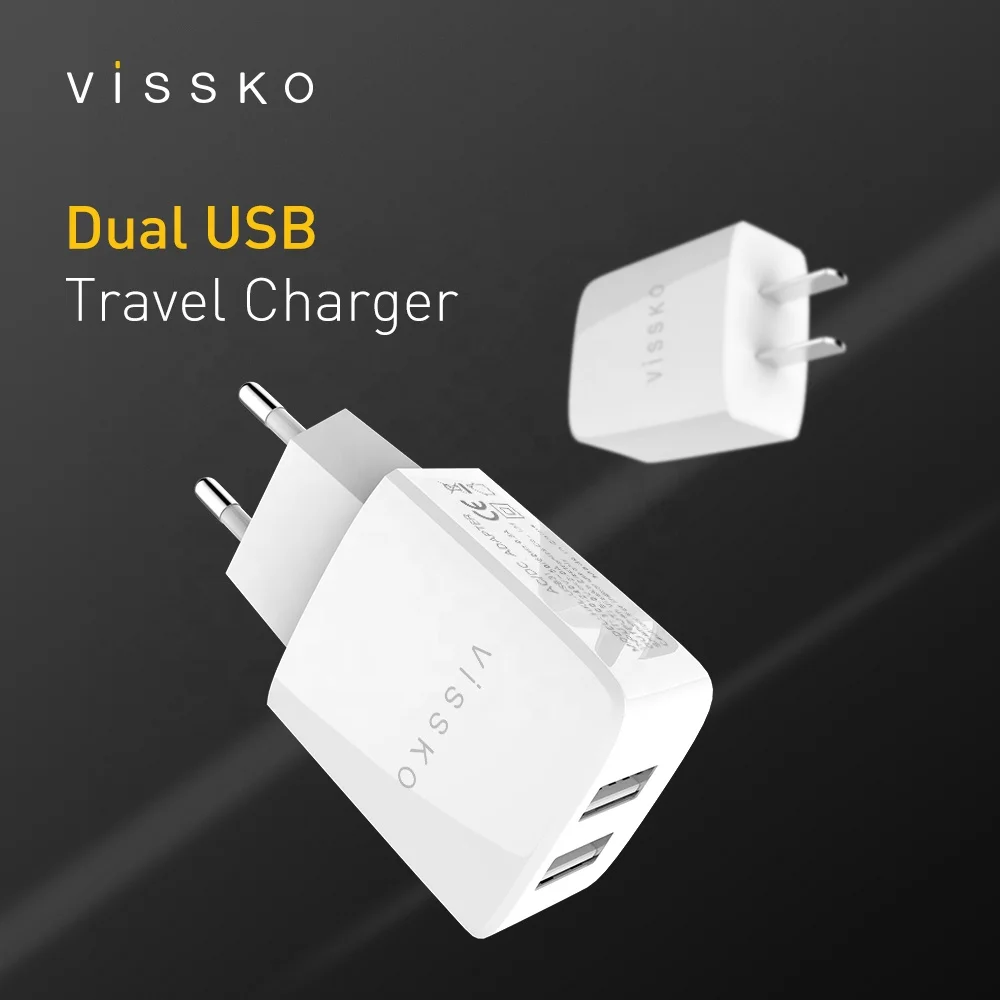 
Vissko 2A dual USB port travel charger compatible with ios and android phone 