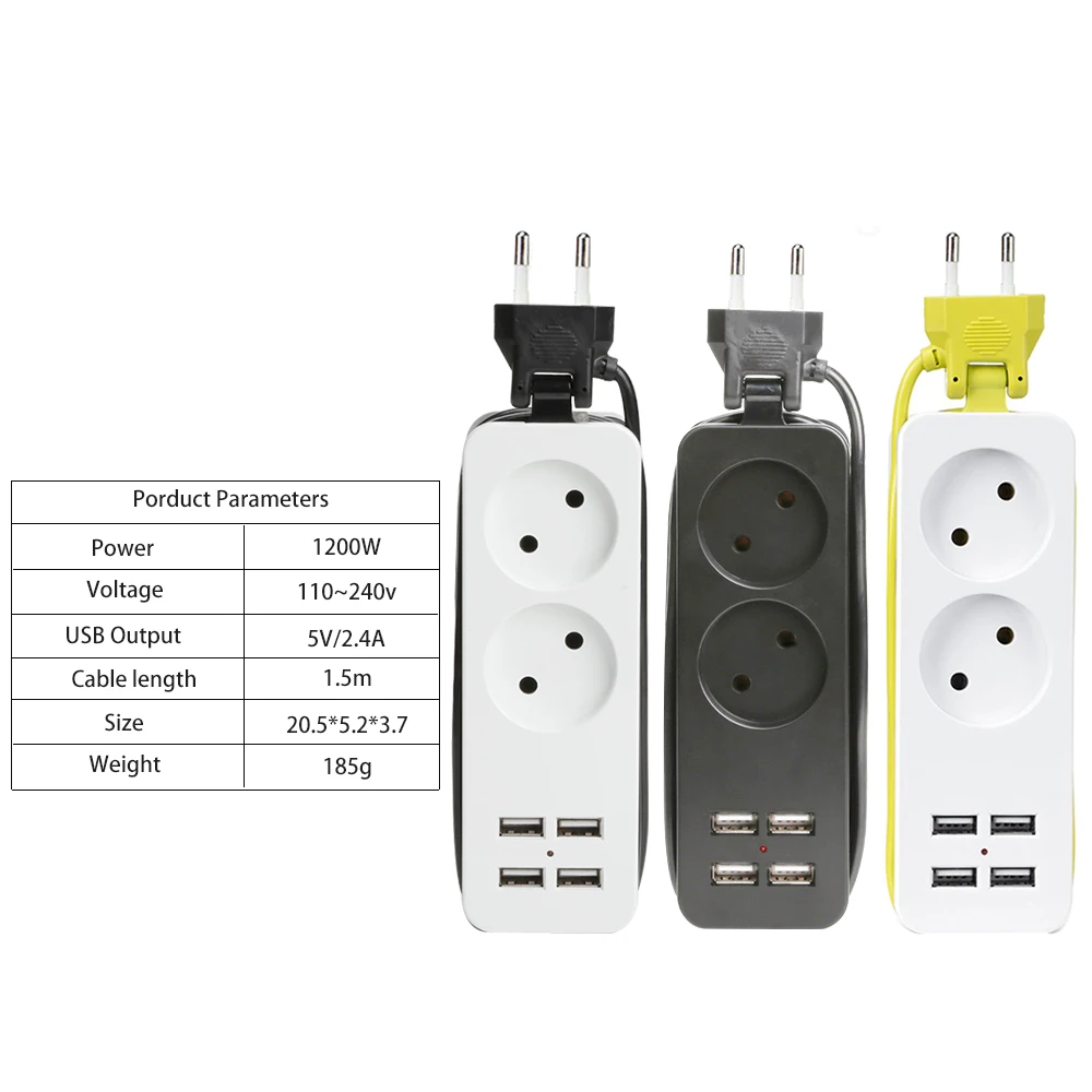 USB Desktop Socket 2 AC EU Plug Strip With 4 USB Charger For Mobile Phone iPad Light 1.5M Extension Socket Portable Plug Socket