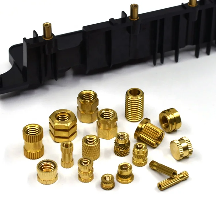 Custom long brass insert nut manufacturer blind hole knurled copper round head heat set threaded heating bolt n nut for plastic