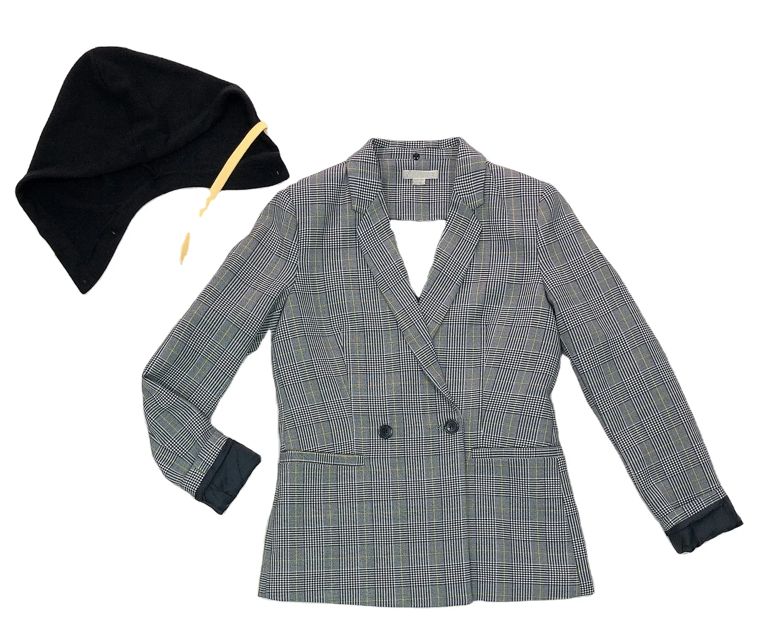 manufacturer ODM and OEM grid Double-breasted blazers ladies women with detachable hood office clothes for women blazers