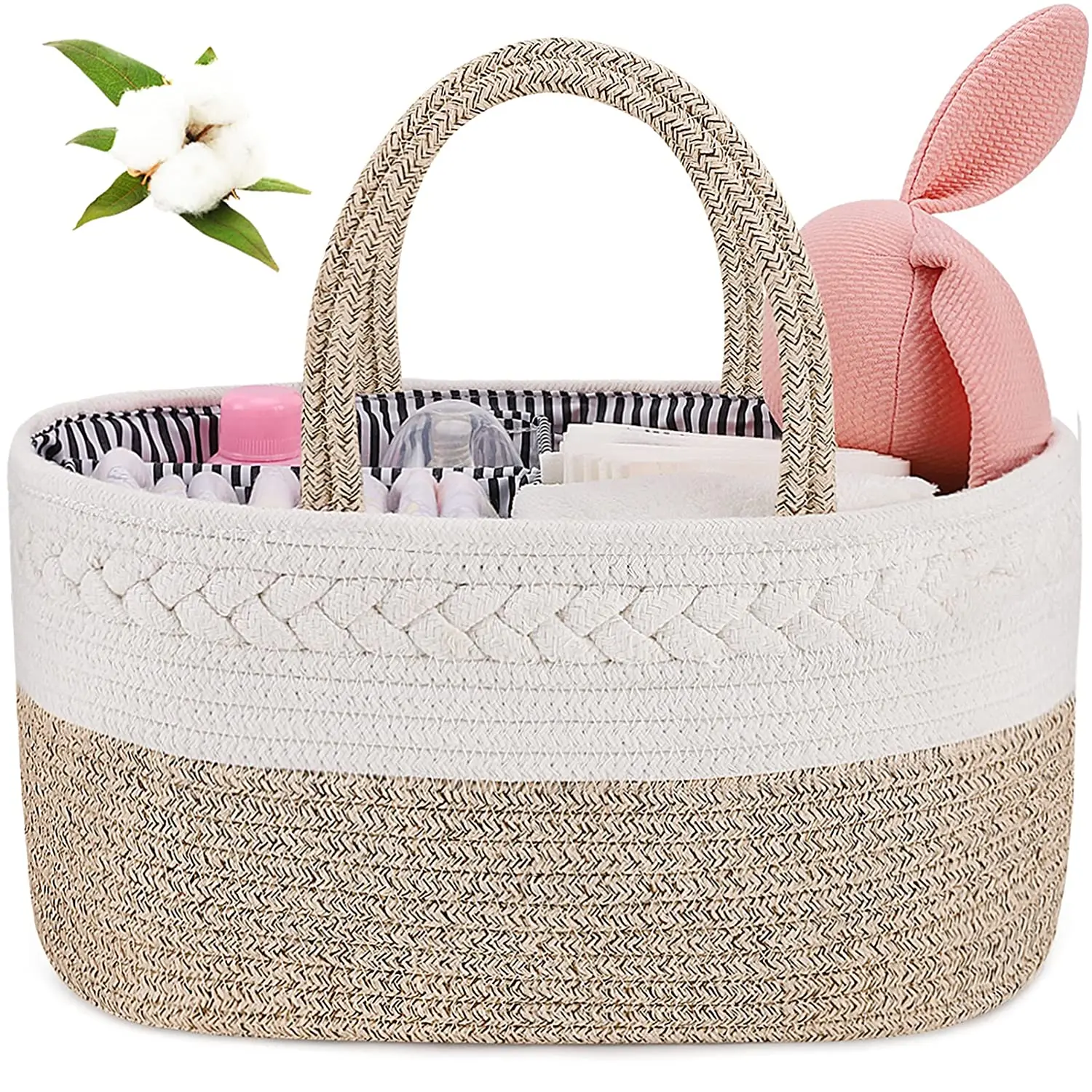 Nursery Baby Diaper Caddy Organizer Bin Cotton Rope Tote Basket for Changing Table Car Girls Pattern with Logo Storage Caddies