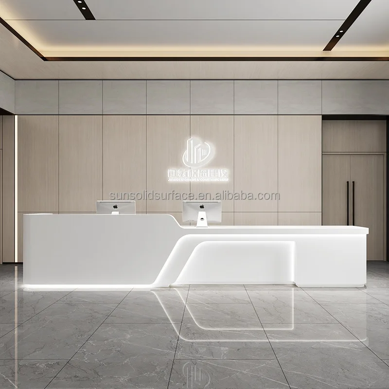 luxury implicity Salon wood Furniture White small reception table counter Hotel office front desks beauty salon reception desk