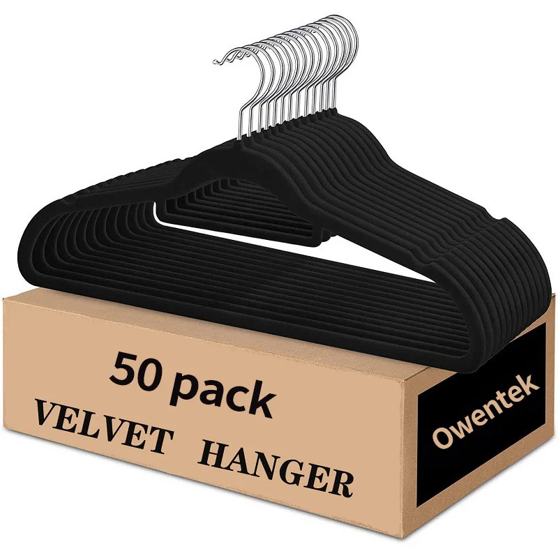 Luxury Black Velvet Felt Non Slip Clothes Hangers 50 Pack Heavy Duty Velvet Suit Hangers with Tie Bar