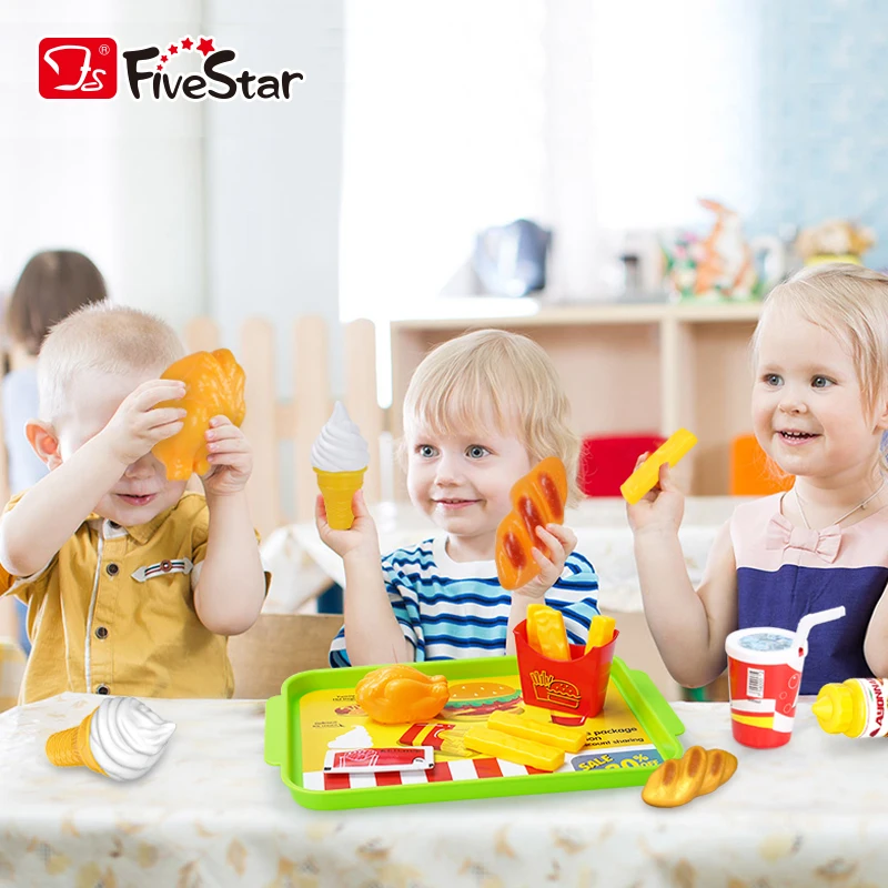FiveStar Kids Plastic Hamburger Kitchen Toys Food Play Set, Pretend Fast Food Set Toy For Kid