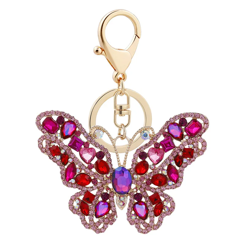 Sweet Big colorful Rhinestone Butterfly Keychain Cute Fashion Crystal Insect Charm Pendant Handbag Accessories Key Ring Jewelry