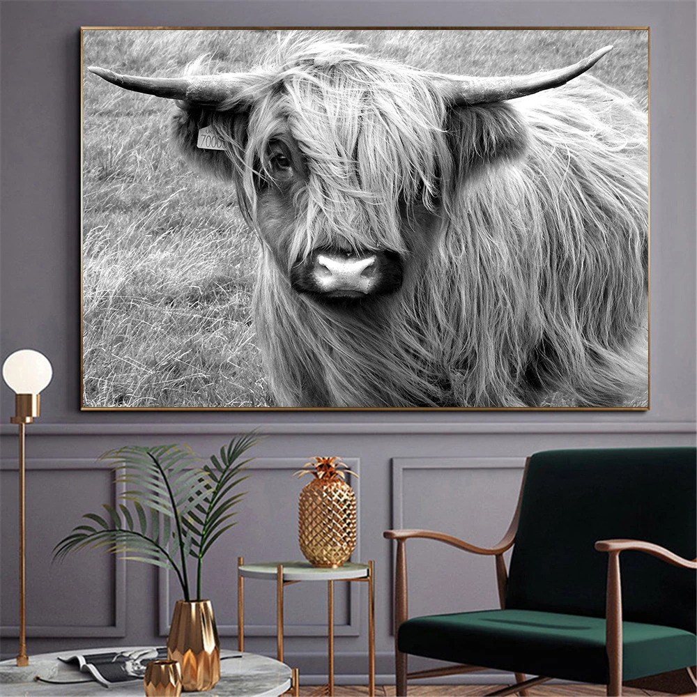 Living Room Decor Nordic Yak Oxen Wall Pictures Canvas Painting Posters Prints Cattle Highland Cow Wall Art