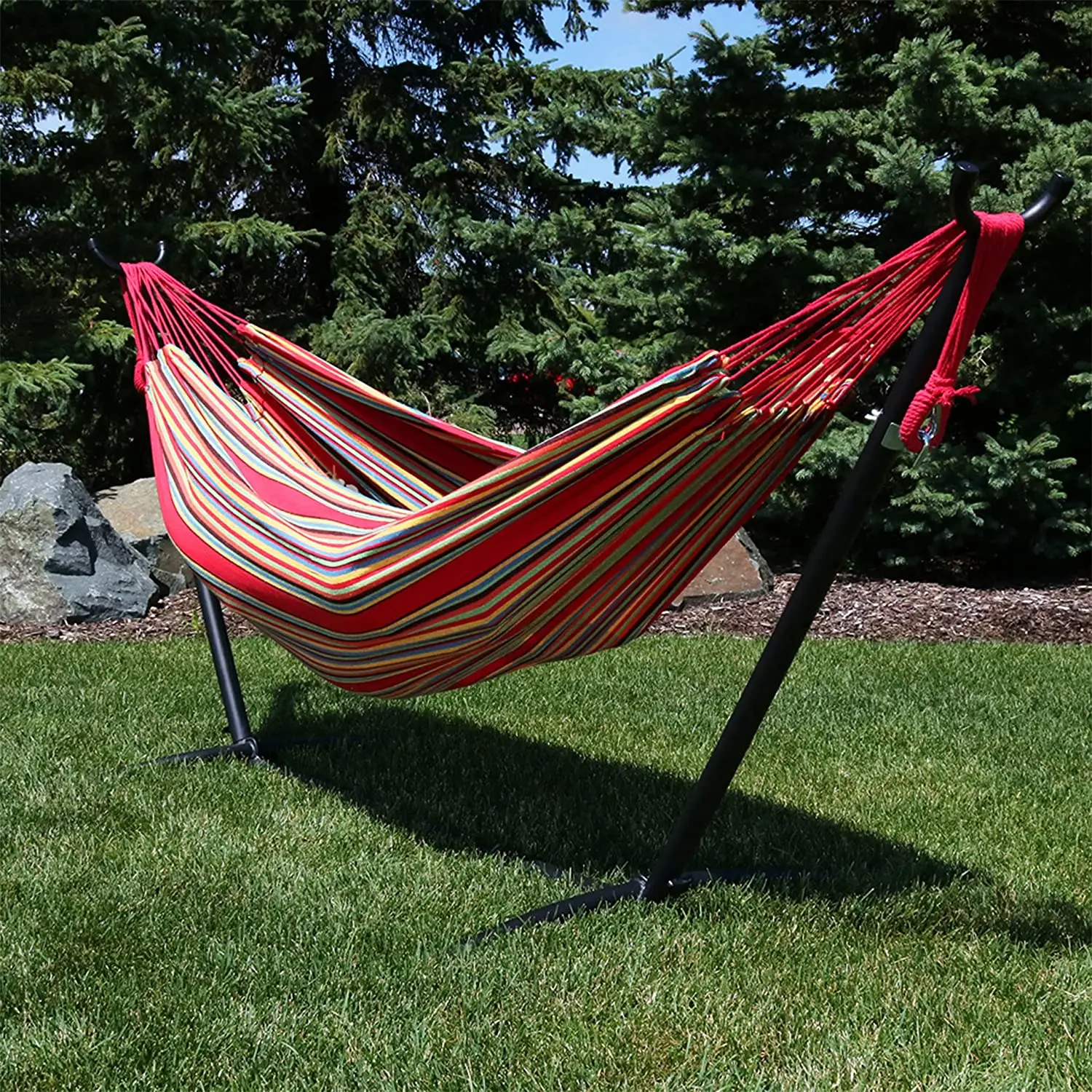 Hammock With Space Saving Steel Stand Includes Premium Portable Carry Bag And Pillow For 2 Person