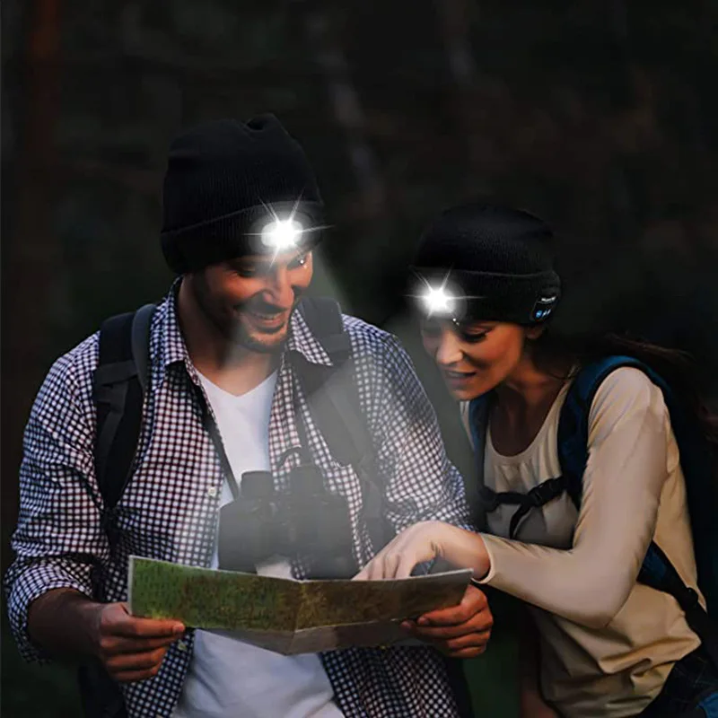 Music Knitted Hat Sweater Cap Wireless Earphone Headphone Headset Speaker with LED Head Light Mic Sport Hats