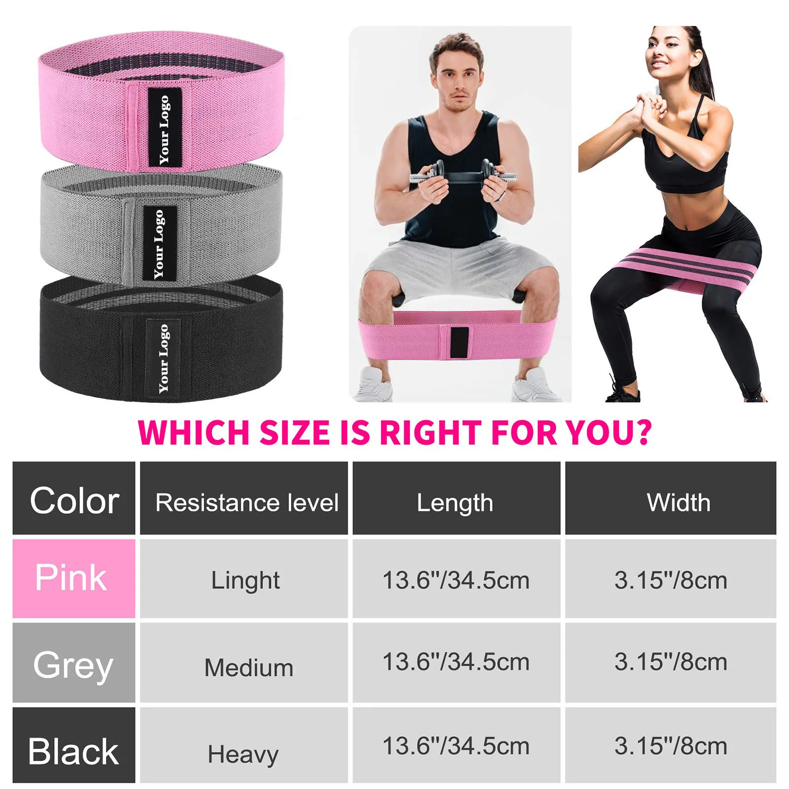 Anti Slip Glutes Pink Color Cotton Marble Fabric Fitness Exercise Mini Strength Leg Hip Booty Resistance Band