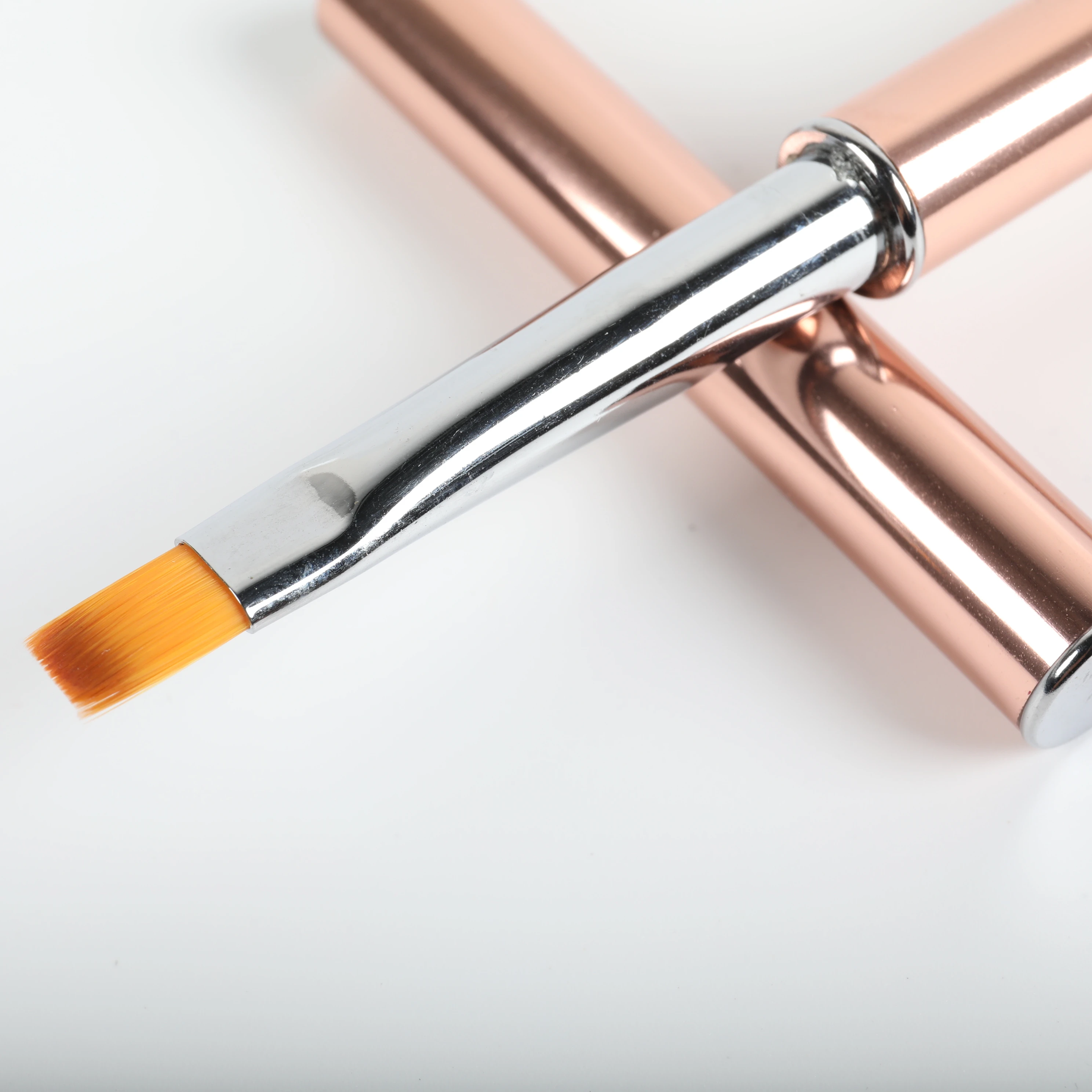 2021 BQAN Customized Logo Rose Gold Metal Handle Nylon Hair Nail Gel Brush With Top Ball