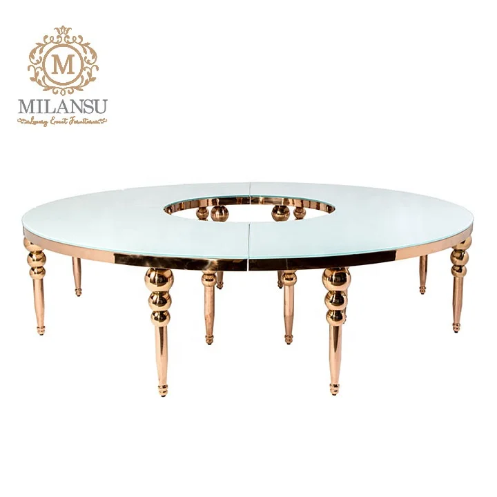 
Современные круглые столы с полумесяцем из нержавеющей стали со стеклом для свадебных торжеств банкетов обеденных столов со стульями в комплекте для отеля для улицы 