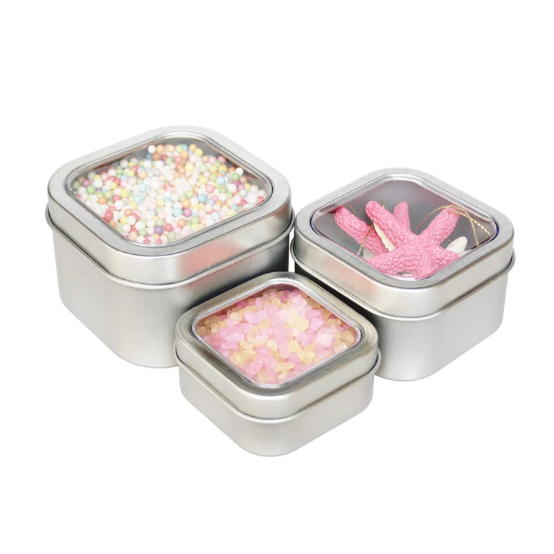 
Wholesale Customized Metal Square Storage GiftTin Box Rectangular Empty Cookie Tins With Clear Lids 
