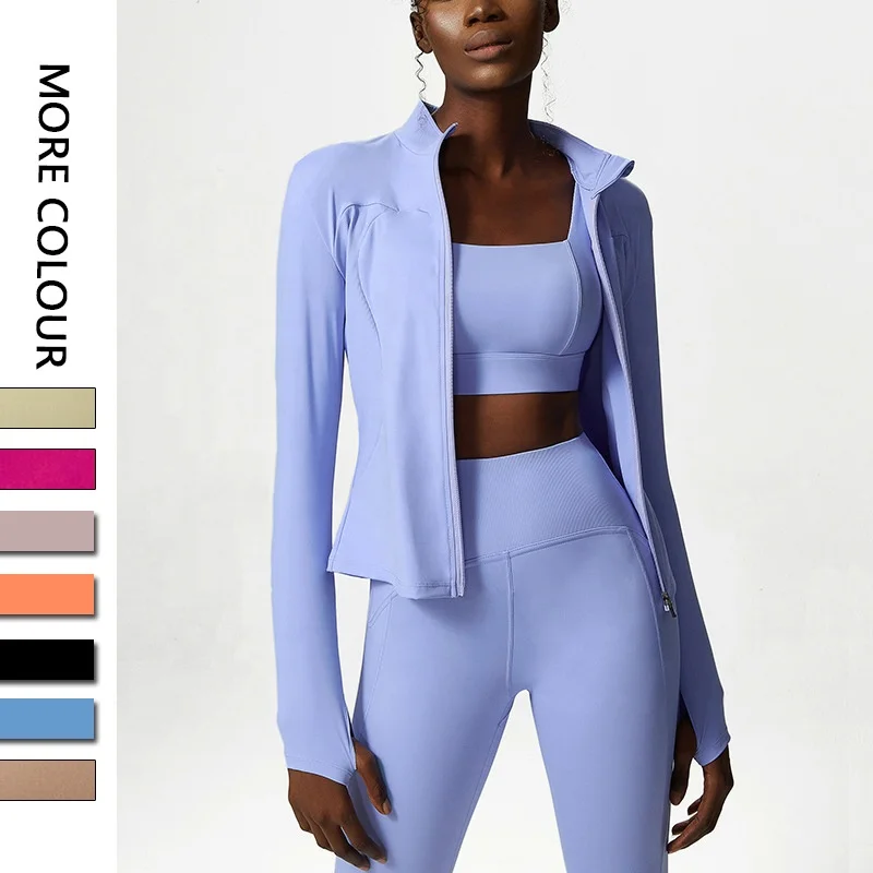 Womens Long Sleeve Athletic Workout Top Yoga Jacket Slim Fit Full Zip Running Sweatshirts Track Jacket with Thumb Holes