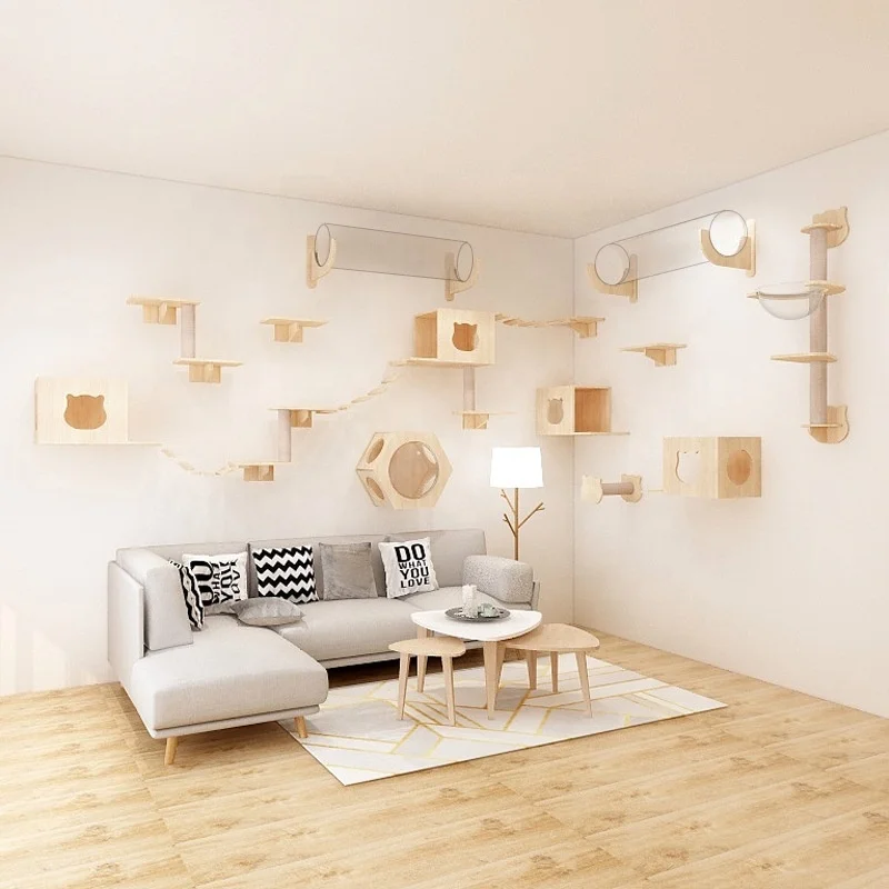 New Design Modern Wood Cat Furniture Cat Tree Climbing Wall Climbing Floating Shelf Wall Mounted Cat Shelves
