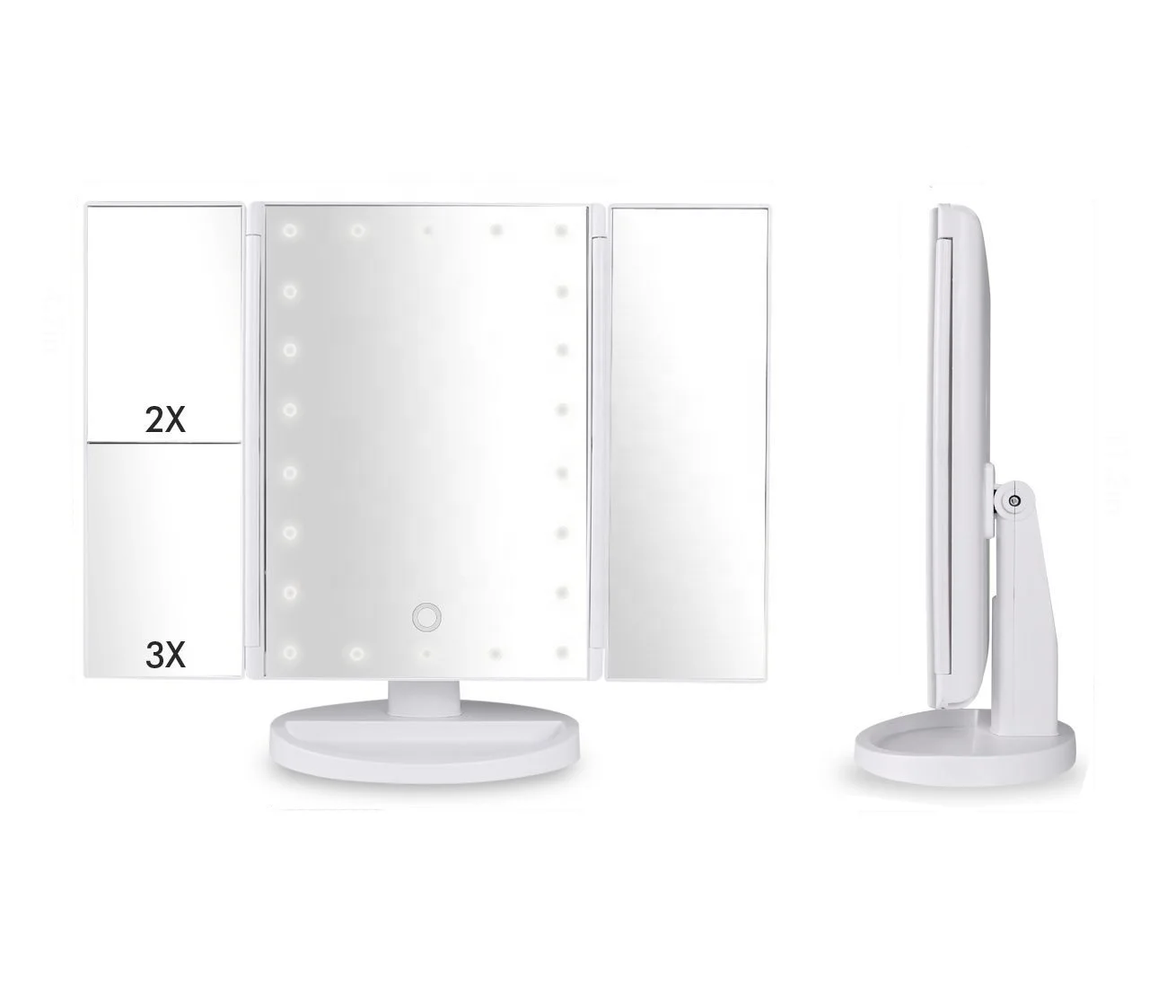 Tri-fold Led Vanity Mirror Touch Screen Usb Cable Line Led Mirror 2X,3X,1x Led Cosmetic Mirror