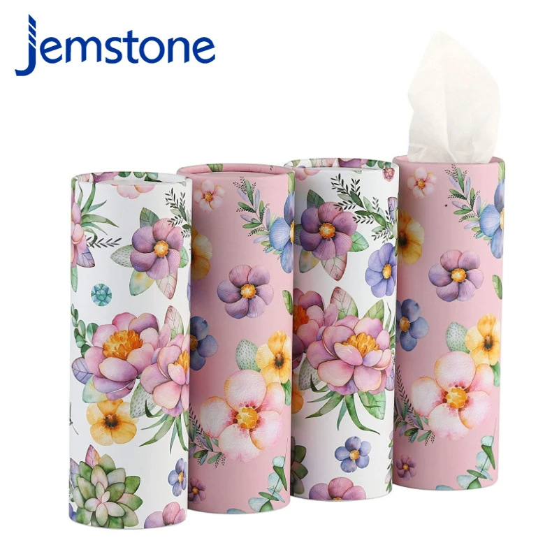 2021 Hot Sale Custom Round Paper  Disposable Facial Tissues Holders Tissue Tube Box Cylinder Round Tube Box  For Car Vehicle